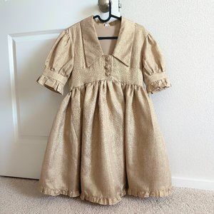 Golden Ruffled Gorgeous Dress Heart Buttons Textured Puff Short Gold Dress